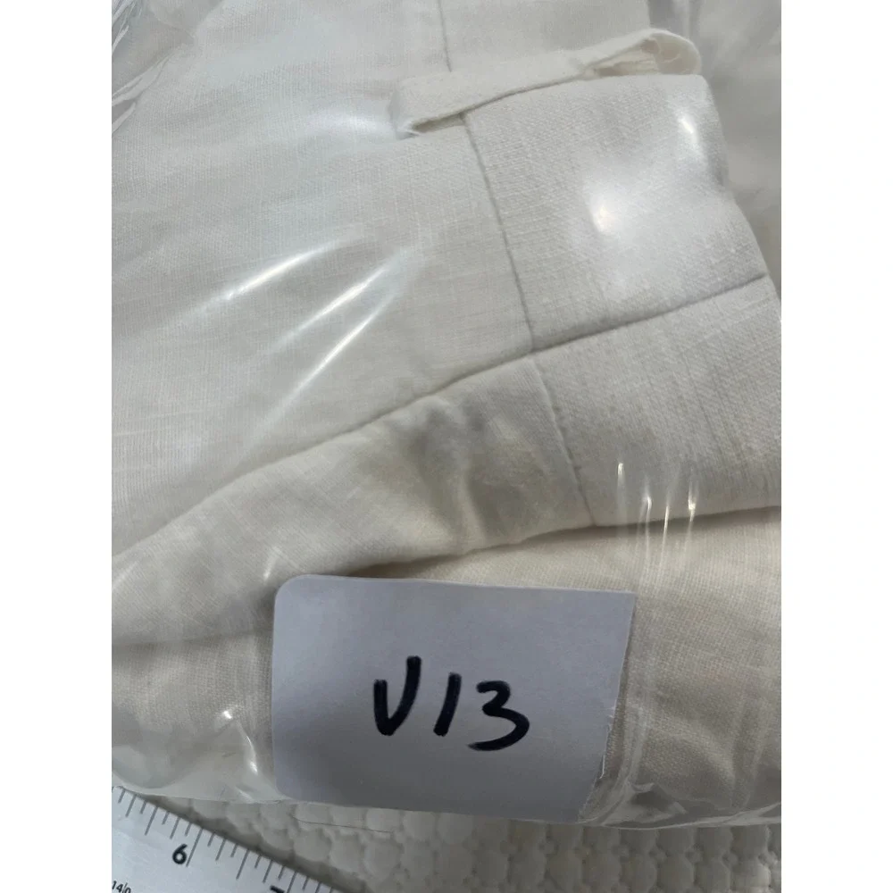 Leurenier Mens 100% Linen Pleated Trousers Off White Cream Wide Leg Pants Sz 36